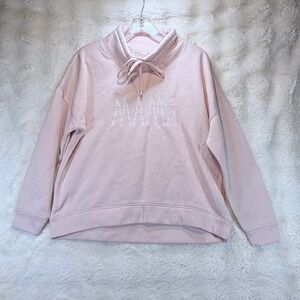 Rae Dunn Mama Pink Funnel Neck Sweatshirt Embroidered Pullover Fleece Medium